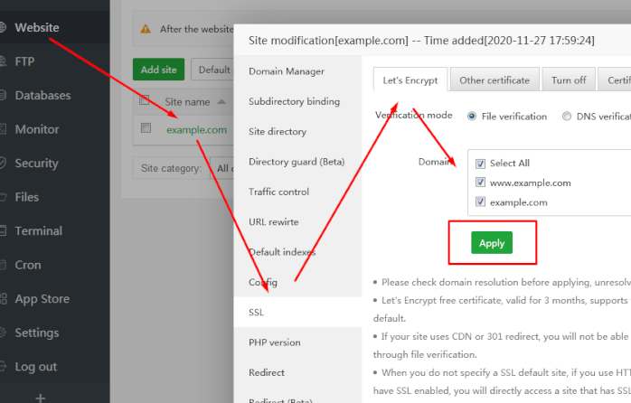 Error occurred when installing ssl certificate - aaPanel - Hosting control  panel. One-click LAMP/LEMP.