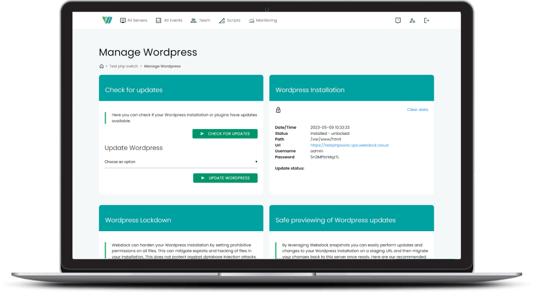 Manage Wordpress with Webdock