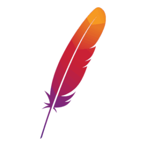 The official logo of the Apache Software Foundation, featuring a single feather with a color gradient transitioning from bright orange and red at the top to deep purple at the quill.